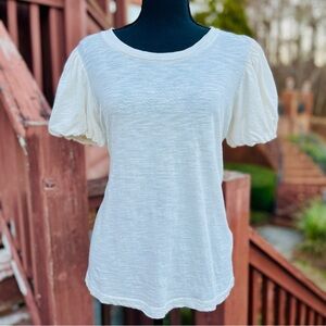 Jane and Delancey Puff Sleeve Cream Tee